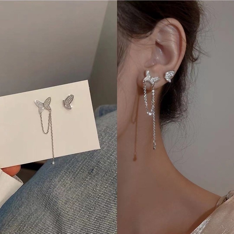 Bông tai hợp kim hình bướm đính đá thời trang cho nữ