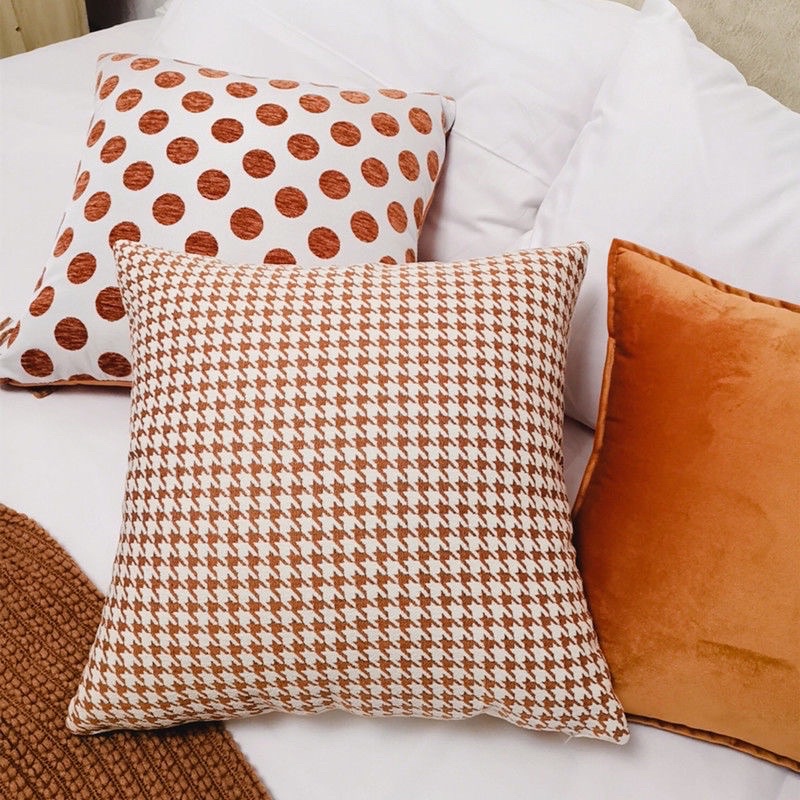 [ CHỈ VỎ ] VỎ Gối Tựa Lưng Vải Nhung Dệt Sợi Jacquard Phối Màu Cam Trắng Hiện Đại SBK142