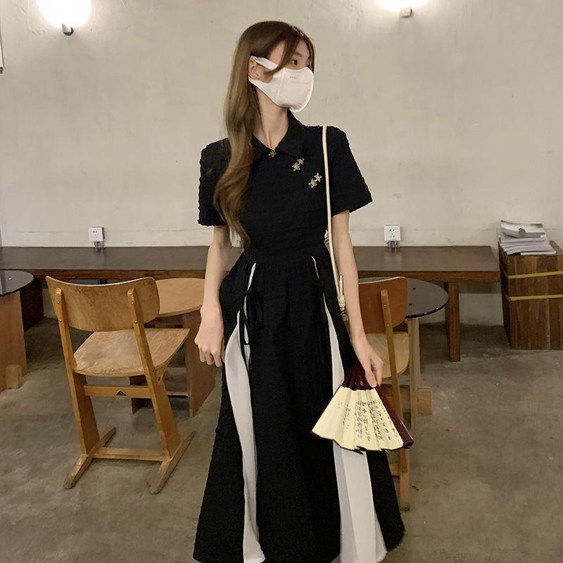 Đầm Sườn Xám Cách Tân Dáng Vừa Vặn Màu Sắc Tương Phản Phong Cách Trung Hoa Thời Trang Mùa Hè Cho Nữ