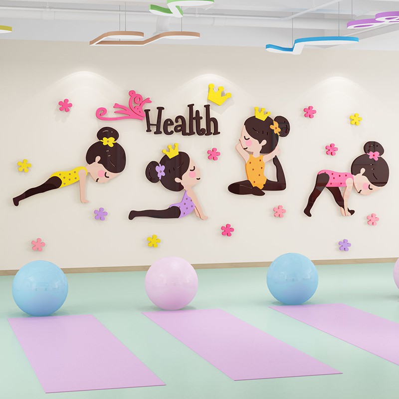 Tranh dán tường mica dán nổi trang trí phòng tập thể dục, yoga, phòng học, trường mầm non