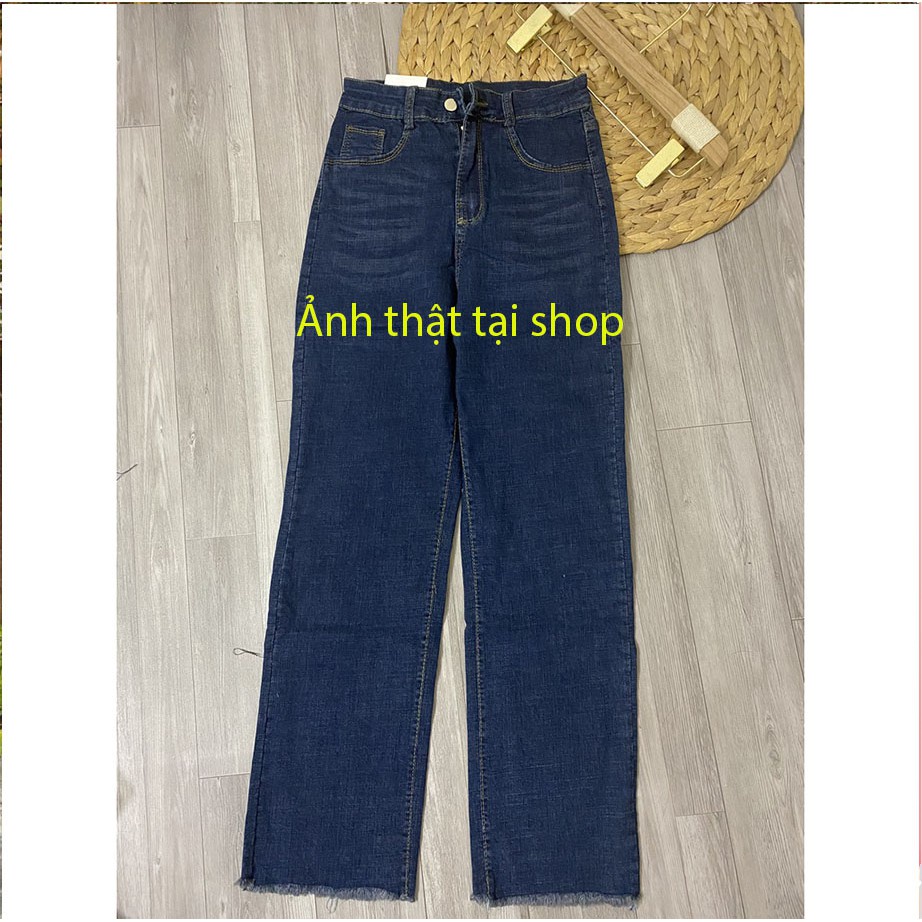 Quần bò ống rộng quần jean bò ống suông jeans nữ cạp cao ống đứng co dãn Bazic Ulzzang -Minxy shop