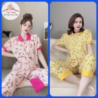 🎀Sét đồ ngủ cổ sen 🎀quần dài lụa hàn siêu xinh mặc nhà🎀 Đồ bộ freesize giá rẻ