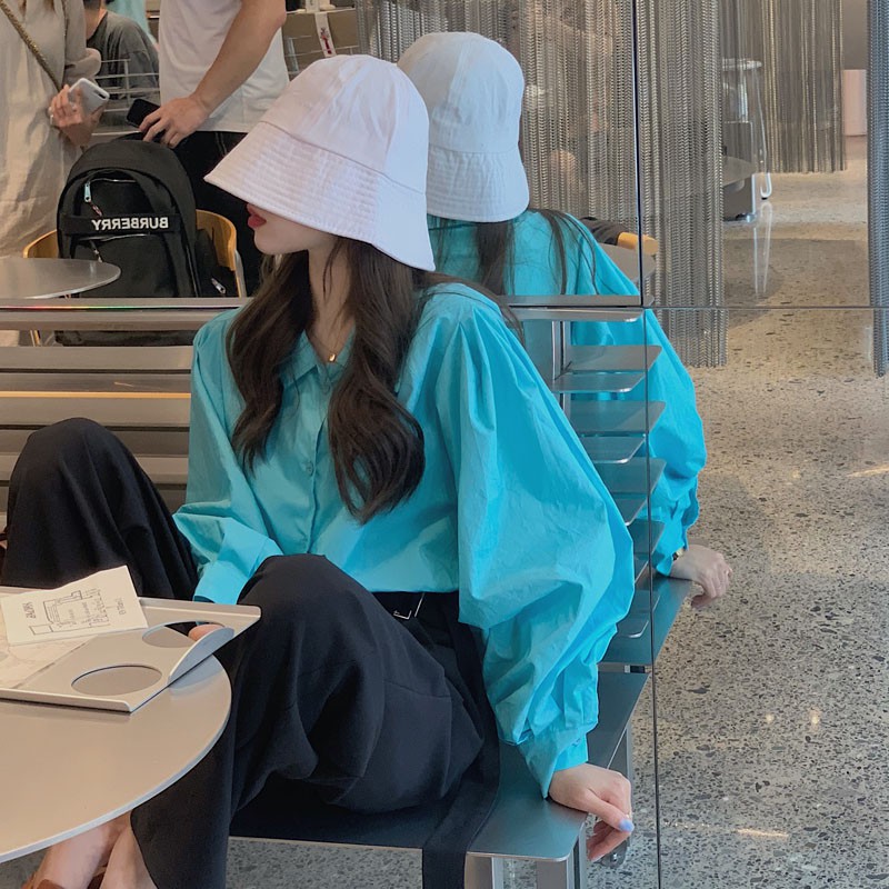 Áo sơ mi nữ trơn tay bồng form rộng cá tính phong cách Hàn Quốc ulzzang