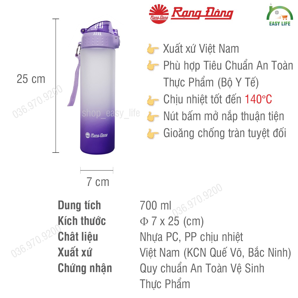 Bình nước thể thao nhựa chịu nhiệt cao cấp 700ml RD-DT-700