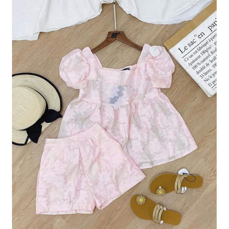 Set áo babydoll ren hoa nổi + quần short
