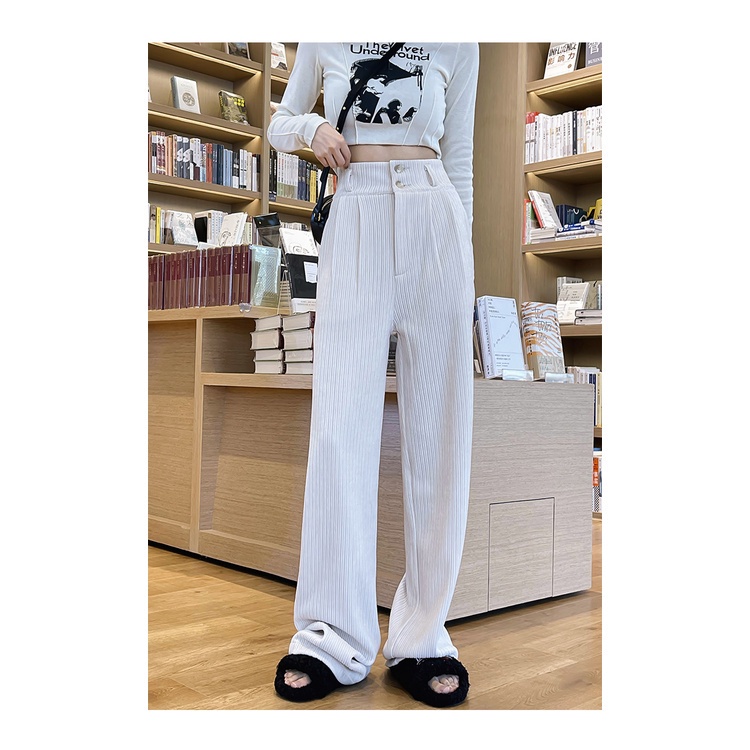 SUXI Quần ống rộng lưng cao màu trơn phong cách Hàn Quốc thời trang cho nữ