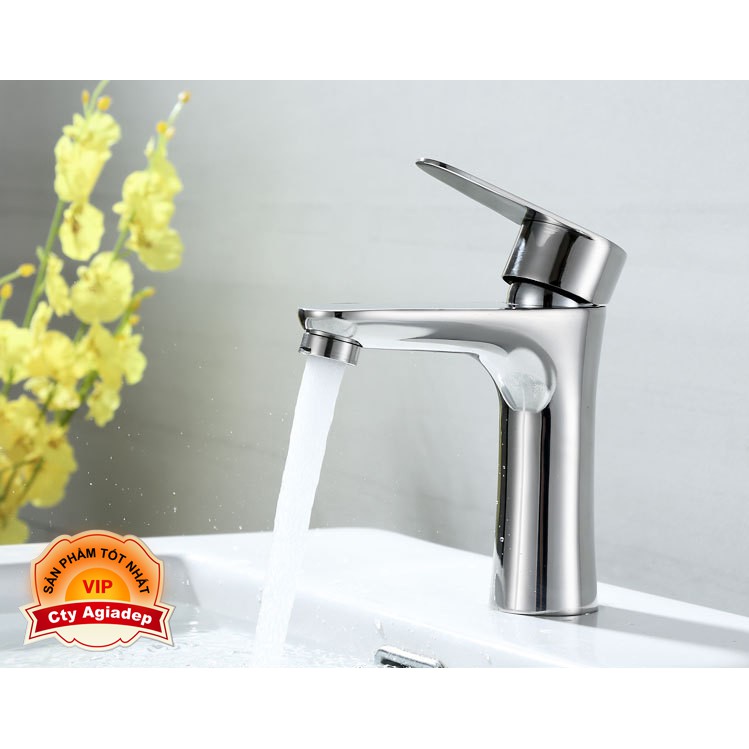 Vòi lavabo 1 trụ tròn cần thẳng SUS304 (Bóng đẹp) + 2 dây cấp - Cao cấp ITALIA