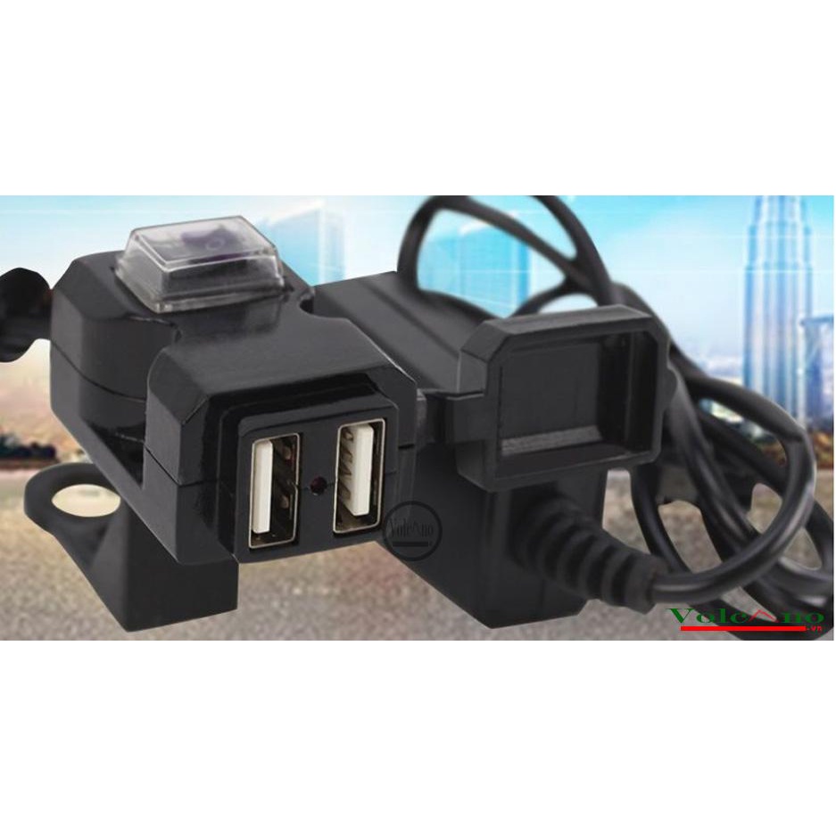 Sạc điện thoại trên xe máy 2 cổng chống nước