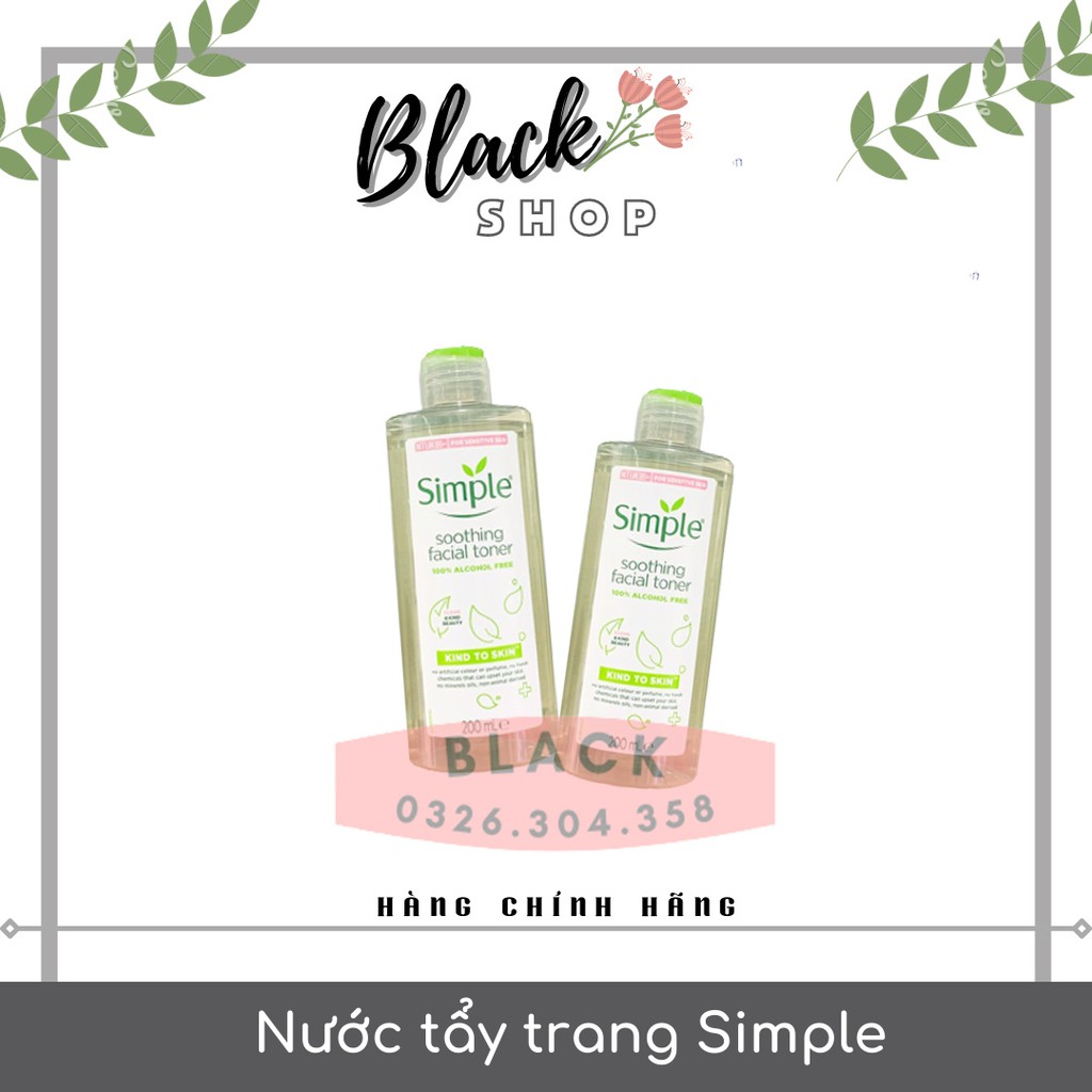 Nước tẩy trang Simple 200ml [HÀNG CHUẨN] -Không cồn, Không dầu khoáng- Dịu nhẹ trên da