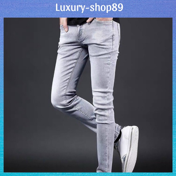 Quần jean nam trơn màu xám nhạt, quần bò nam co giãn cao cấp thời trang luxuryshop89 JKV02