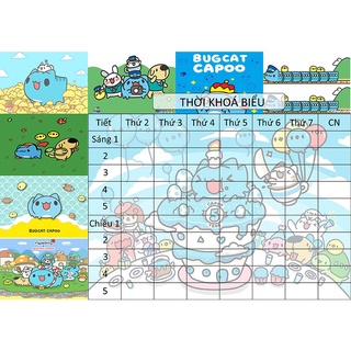combo 2 tờ Thời Khoá Biểu capoo TKB66 khổ A5 dễ thương hoạt hình