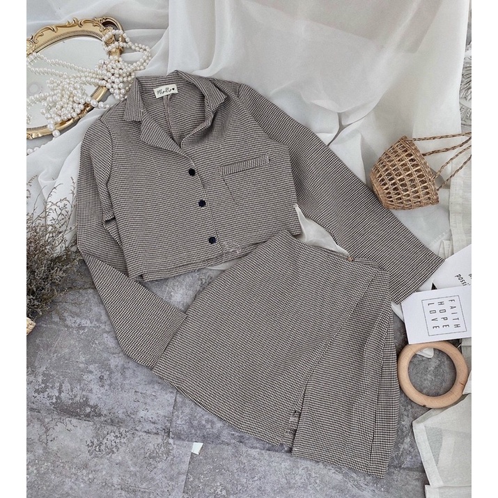 SÉT ÁO VEST TAY DÀI + QUẦN GIẢ VÁY SẺ TÀ