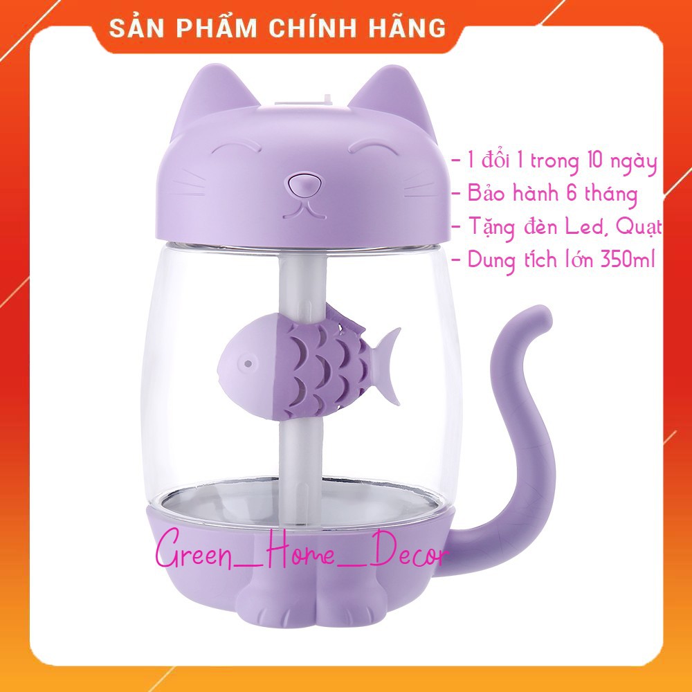 Máy phun sương tạo ẩm, xông tinh dầu hình mèo Kitty kèm quạt mát, đèn ngủ led