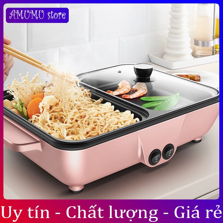 Bếp lẩu nướng 2 trong 1 mini - Bếp lẩu nướng gia đình - Bếp điện đa năng cofy