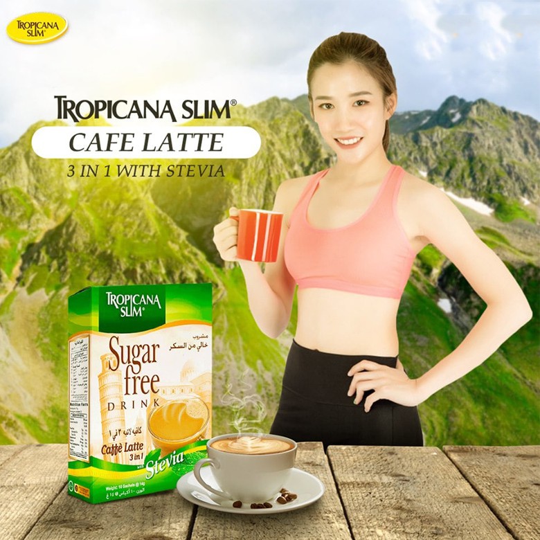 Cà Phê Ăn Kiêng Tropicana Slim Caffe Latte Với Chiết Xuất Cỏ Ngọt Stevia 3in1 10 Gói 14g - Cà Phê Hòa Tan Đường Ăn Kiêng