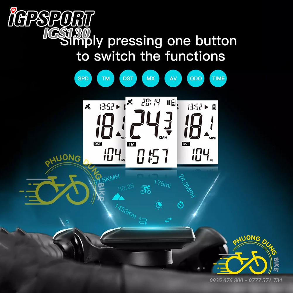 Đồng hồ đo tốc độ xe đạp định vị vệ tinh GPS IGPSPORT IGS130