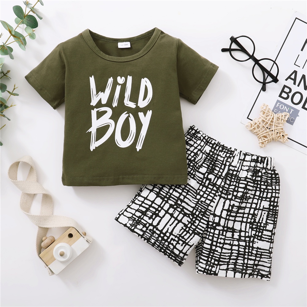 Bộ đồ 2 món Mikrdoo gồm áo thun ngắn tay in họa tiết Wild Boy + quần short thường ngày dành cho bé
