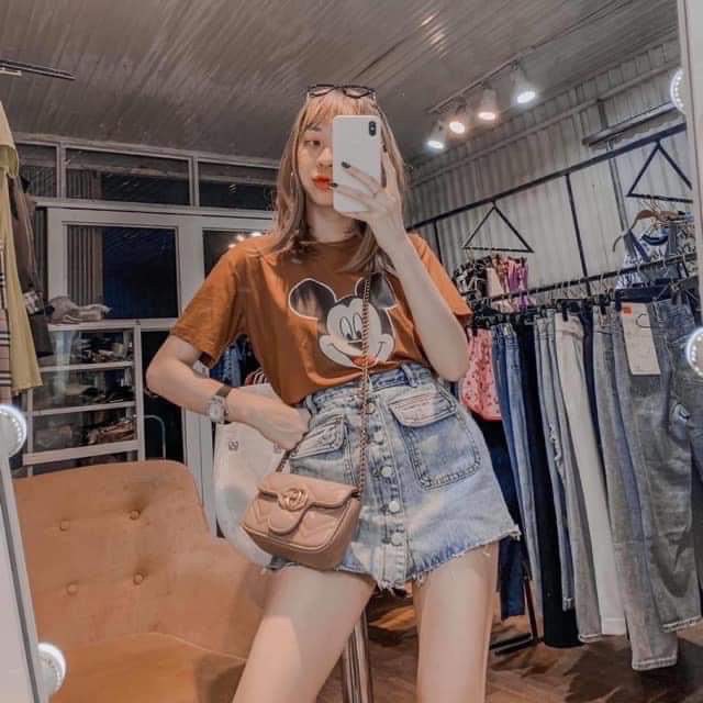 quần bò giả váy