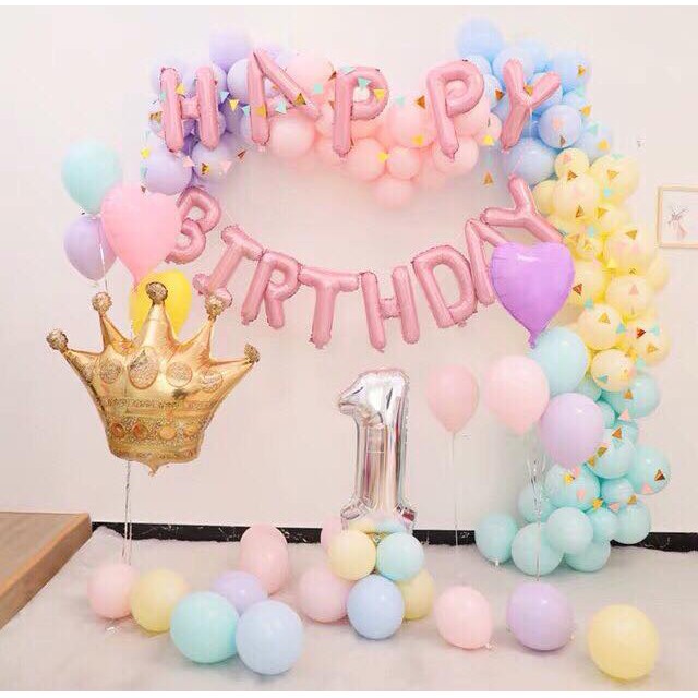 Combo bộ bóng chữ happy birthday trang trí sinh nhật tặng kèm vỏ bóng