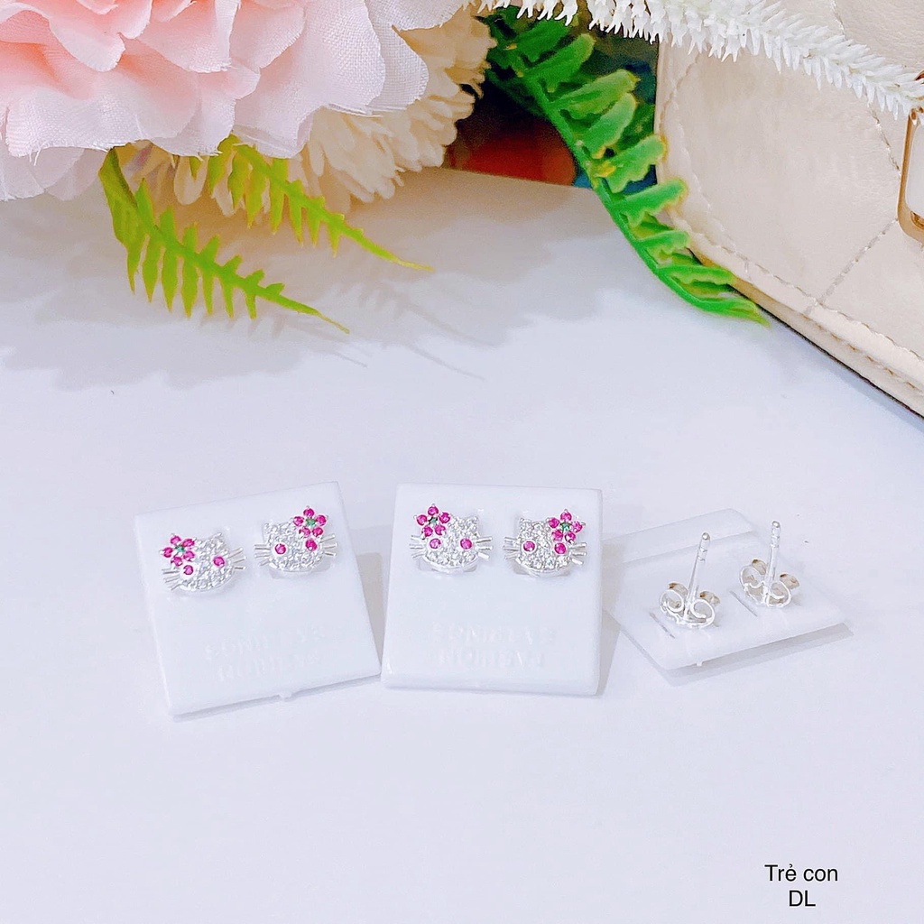 Bông tai bạc cho bé gái hình kitty xinh xắn - Kho sỉ bạc Nhất Linh
