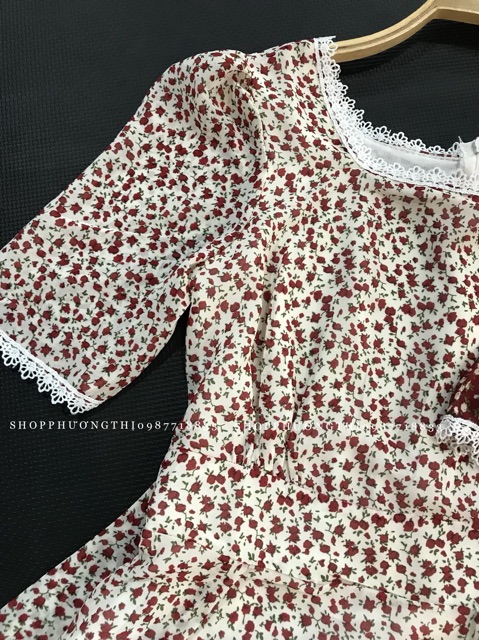 [VIDEO] Đầm hoa nhí cổ vuông ren tay ngắn - váy vintage tiểu thư | BigBuy360 - bigbuy360.vn