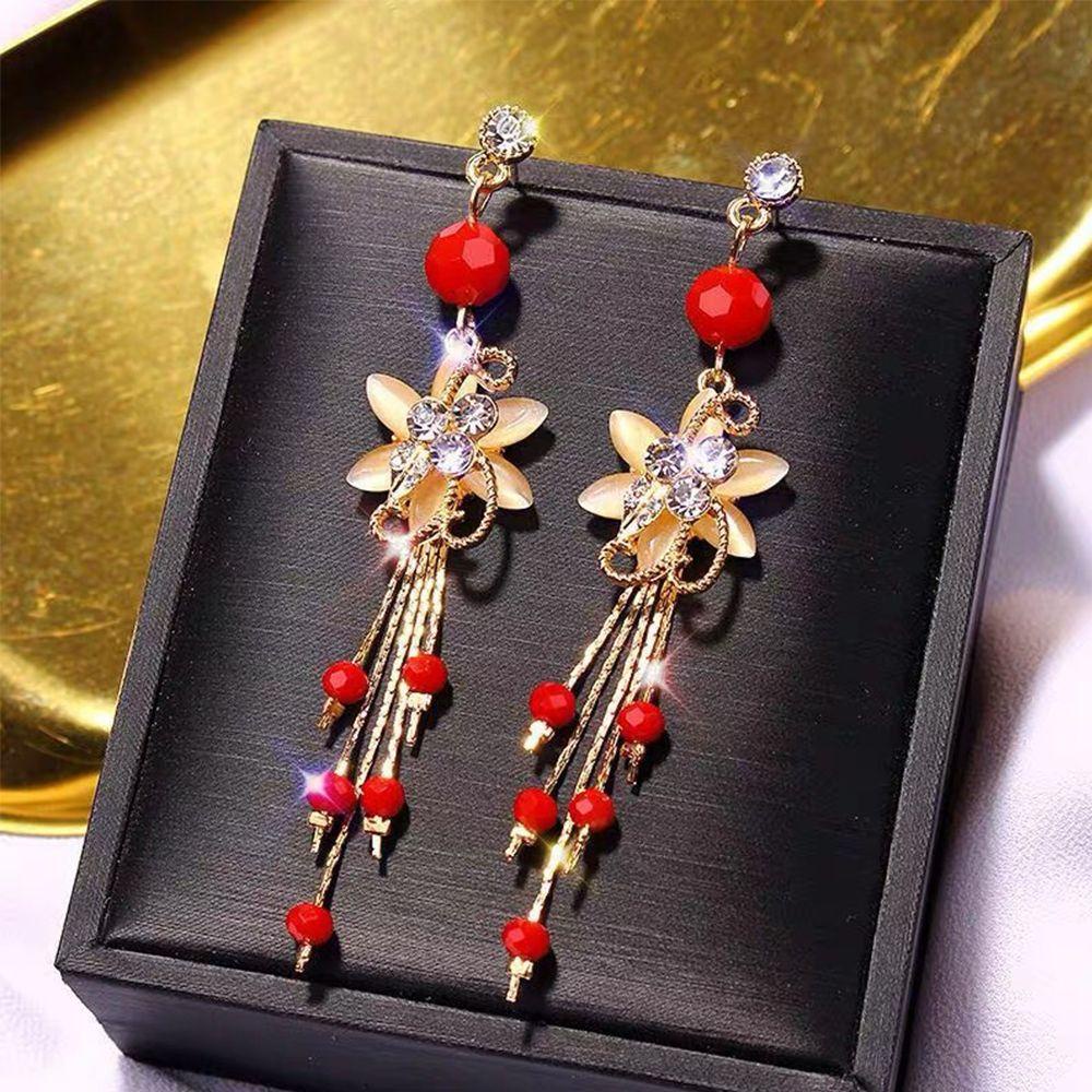 Bông Tai Dáng Dài Đính Hoa Thời Trang Cho Nữ|Mắt Mèo