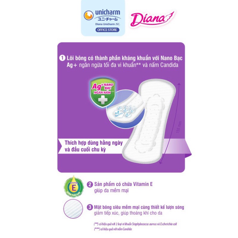 Lốc 6 băng vệ sinh Diana hàng ngày kháng khuẩn - gói 8 miếng