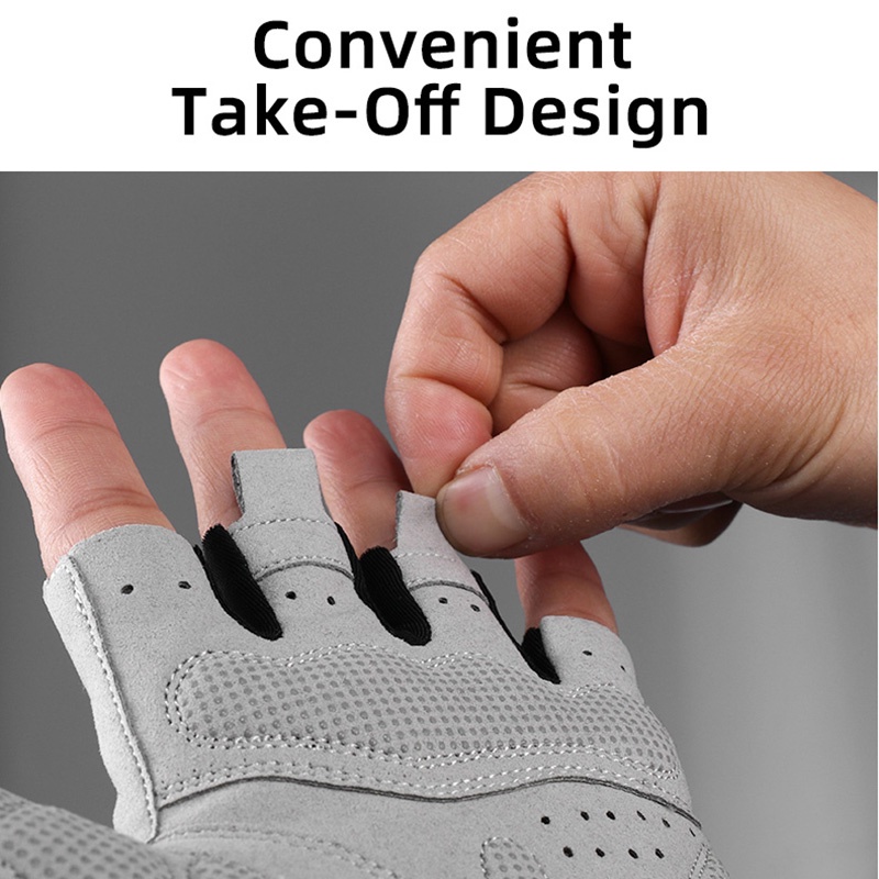 Rockbros Găng Tay Hở Ngón Chống Trượt Thoáng Khí Chuyên Dụng Đi Xe Đạp Địa Hình