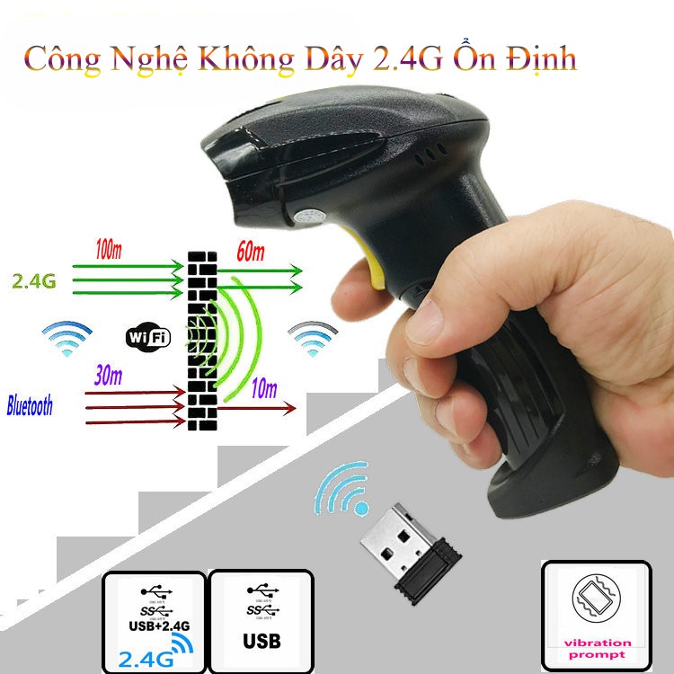 Máy Quét Mã Vạch Không Dây Máy Bắn Đọc Mã Vạch Qrcode Barcode Wifi 2.4G Tặng Kèm Phần Mềm Quản Lý Bán Hàng BKSeller