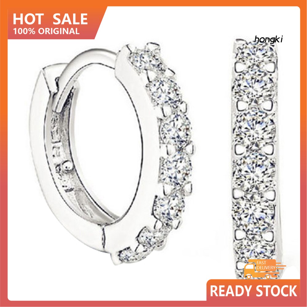 Khuyên Tai Tròn Mạ Bạc Đính Đá Thời Trang Cho Nữ