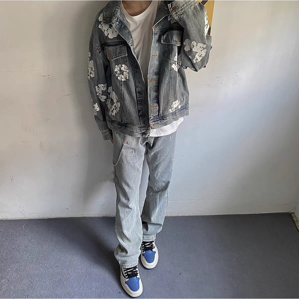 Quần Jean Vẩy Sơn PLAYAZ Paint Splatter Jeans - Light Blue