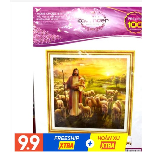 Tranh thêu chữ thập  Chúa Giê Su chăn chiên Lv3425