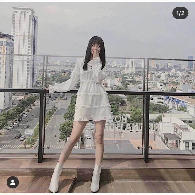 ALLEY DRESS - ĐẦM NHÚN BÈO TẦNG ĐAN DÂY CỔ CỰC XINH