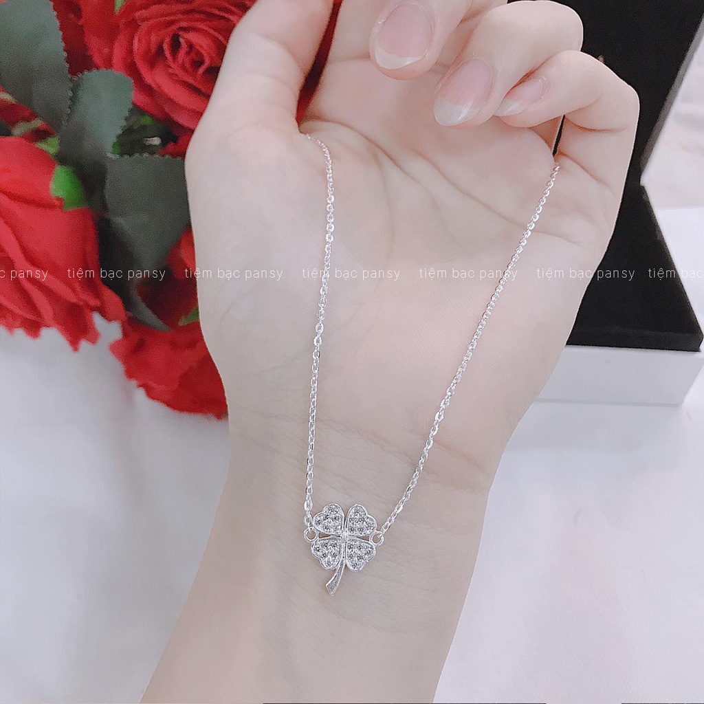 Dây chuyền bạc PANSY cỏ 4 lá may mắn, vòng cổ nữ chất liệu bạc ta 925 cao cấp