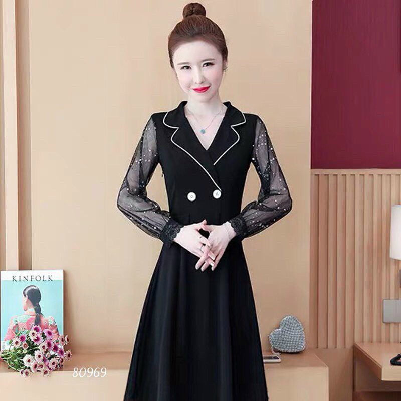 ĐẦM CÔNG SỞ CỔ VEST PHỐI NÚT DỄ THƯƠNG-D10