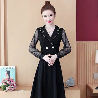 ĐẦM CÔNG SỞ CỔ VEST PHỐI NÚT DỄ THƯƠNG-D10