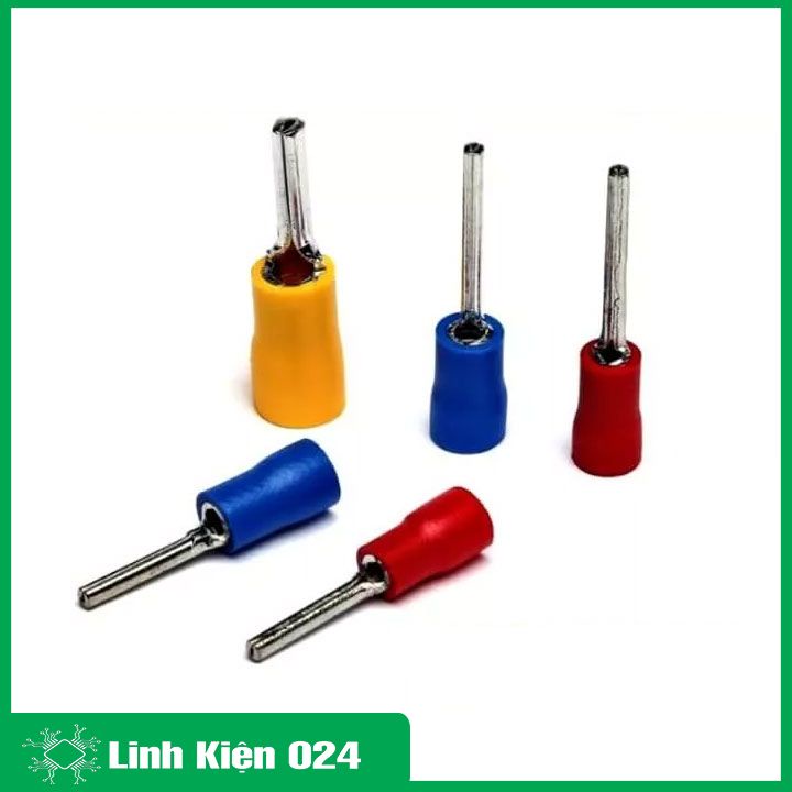 Đầu cos kim đặc PTV1.25-12 màu đỏ vàng xanh dương bọc phủ nhựa (gói 100 chiếc)