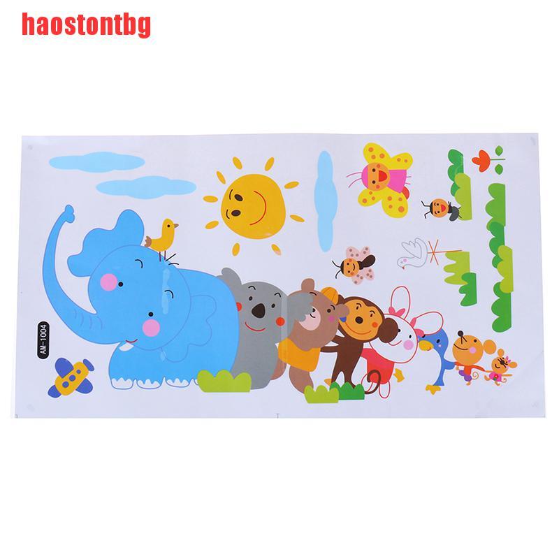 [haostontbg]Happy animals Elephant Monkey wall sticker kids room DIY Cartoon Zoo decals