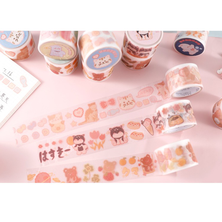 Cuộn sticker cute trang trí sổ còng bullet journal họa tiết động vật đáng yêu (Cuộn 3m)