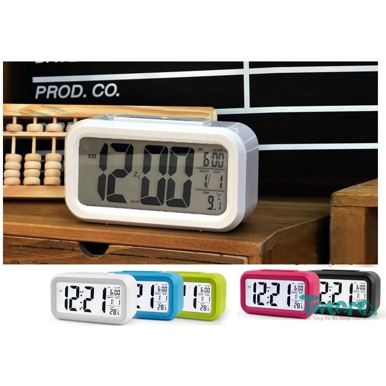 Đồng hồ để bàn màn hình LCD điện tử có chuông, nhiệt kế, bấm giờ