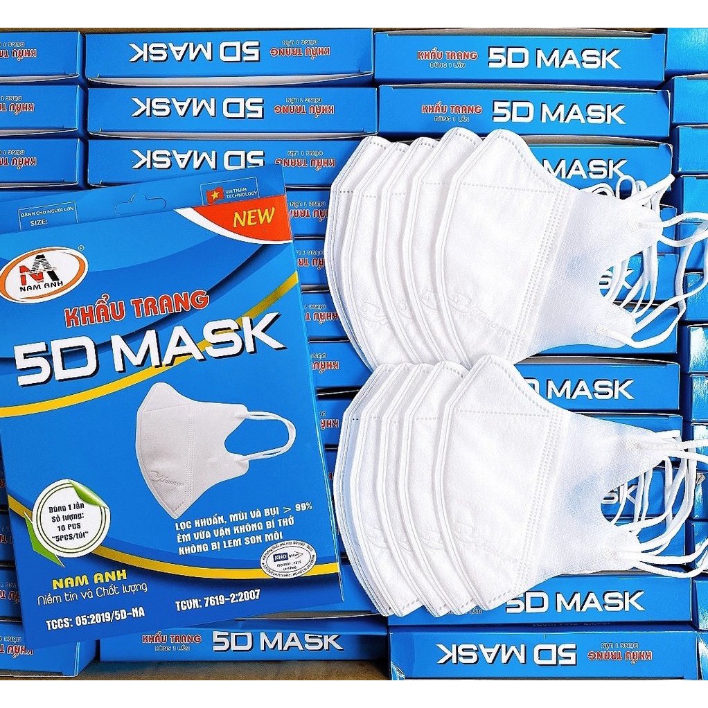 Combo 10 hộp (100 cái khẩu trang 5D FAMAPRO 3 lớp kháng khuẩn - Khẩu trang 5D Nam Anh