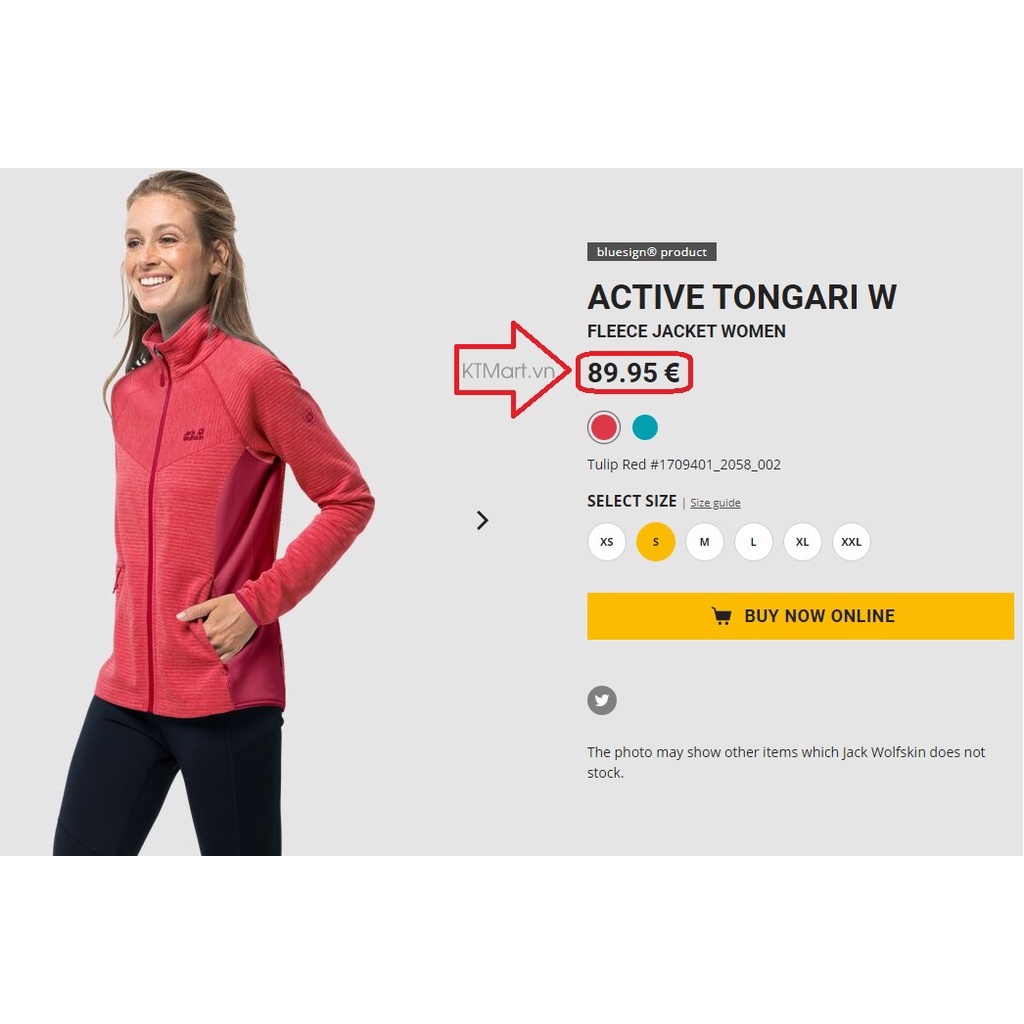 Áo khoác nỉ Jack Wolfskin Active Tongari W Fleece Jacket Women 1709401 size S, M, L