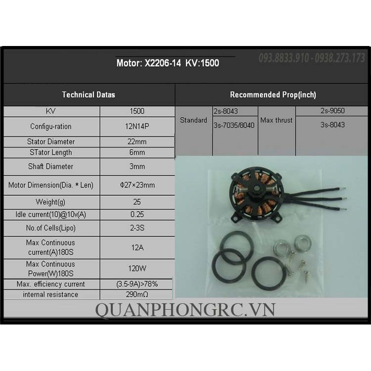 Động cơ brussless Sunnysky 2206-1500KV