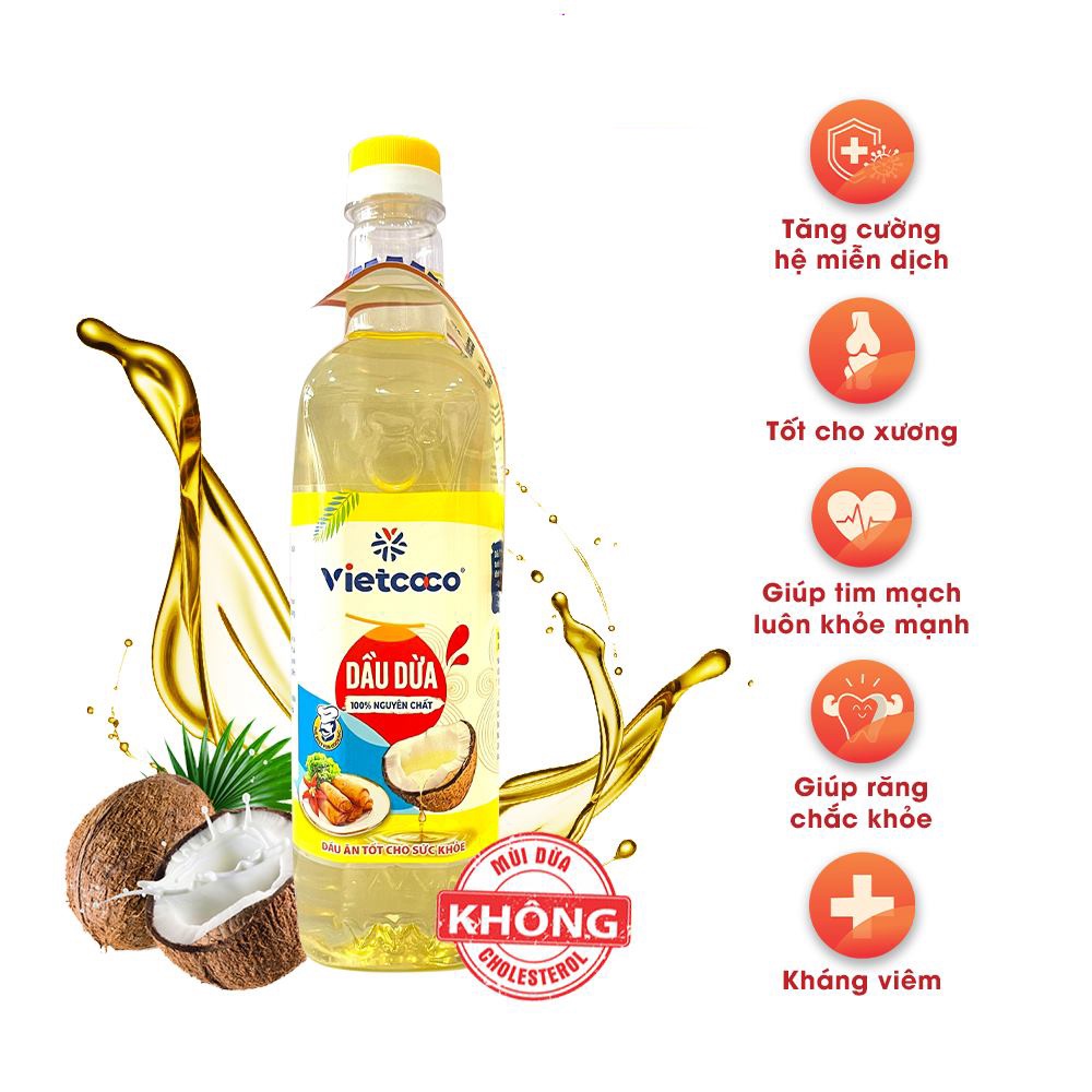 Dầu dừa Vietcoco nguyên chất 100%, nấu ăn, làm bánh, massage, chăm sóc mẹ và bé