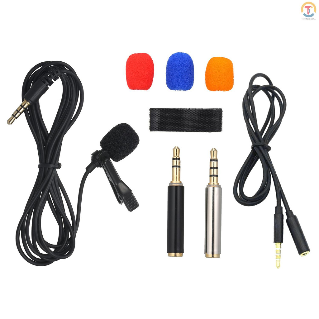 3.5mm Mini Collar Microphone 1.5m Wires Clip Lapel Microphone High Sensitivity Mic with Storage Bag Audio Adapter Cable for Smart Phone Laptop PC