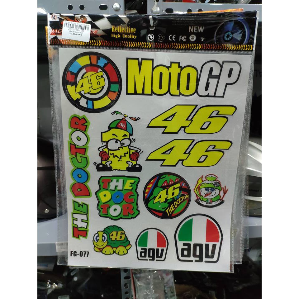 Bộ 14 Tem 46 Rossi Agv Monster Dán Xe Máy Mũ Bảo Hiểm - Khổ A4 Chống Thấm Nước