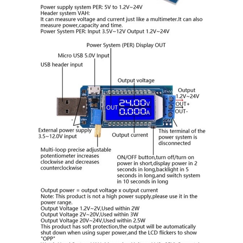 Mô Đun Tăng Áp DC-DC 5V Sang 3.5V / 9V / 12V DC 1.2V-24V XY-LUP Có Màn Hình LCD