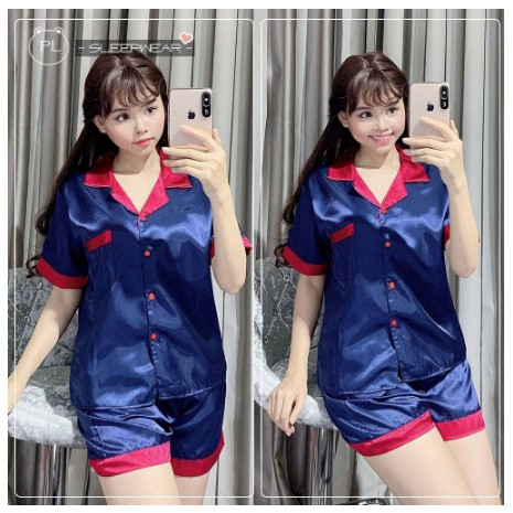Đồ Bộ Pijama Lụa Phối [Tay Ngắn Quần Ngắn]