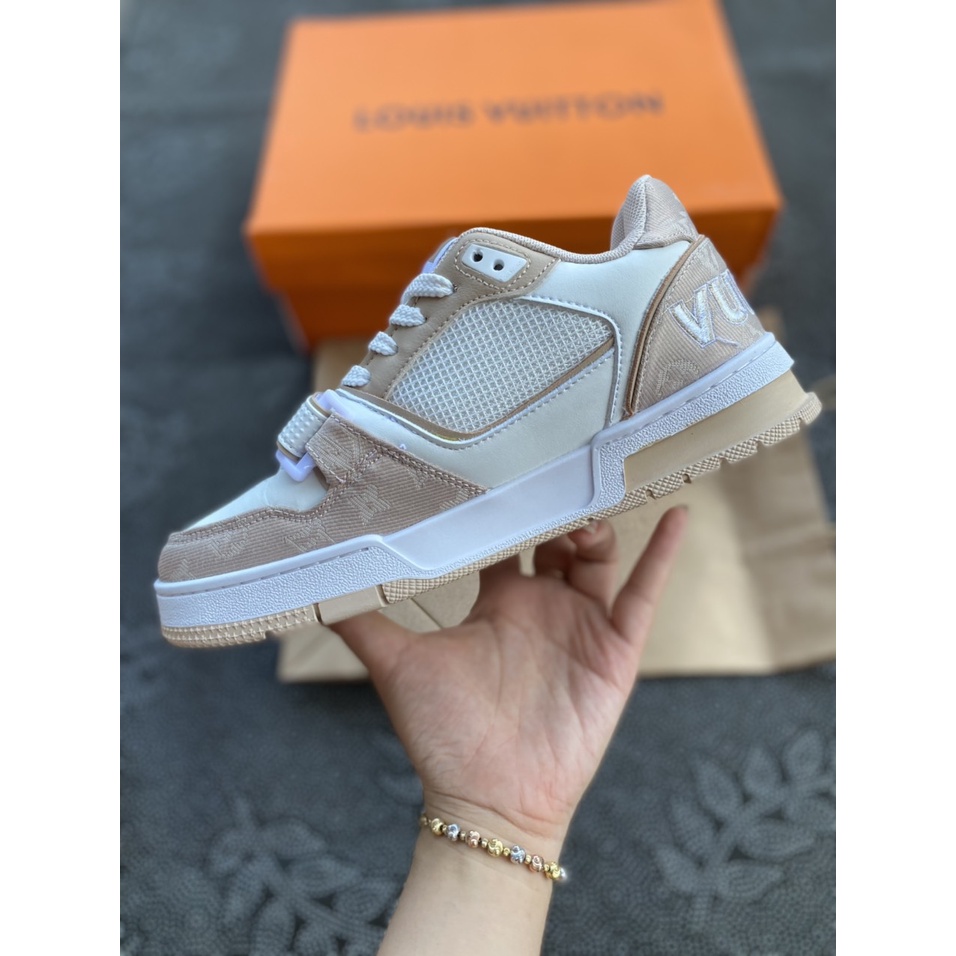 | Freeship - ẢNH THẬT | Giày Thể Thao LV Trainer màu hồng nhạt bản cao cấp  full phụ kiện
