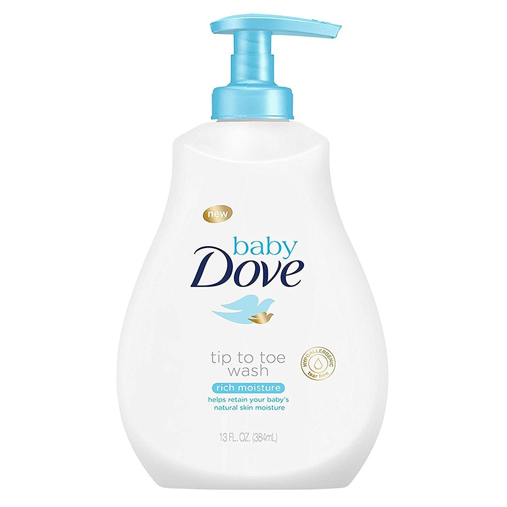 Sữa Tắm & Dầu Gội dưỡng ẩm toàn thân cho Trẻ Em Baby Dove Tip To Toe Wash Rich Moisture Pump 384ml/591ml (Mỹ)